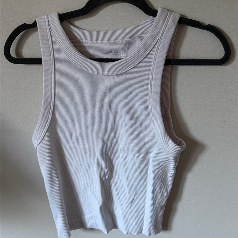 Aerie White Cropped Ribbed Tank Top